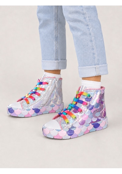 Mermaid Fermuarlı Hologram Kız Çocuk Sneakers Gri