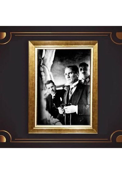 Altın Varaklı Çerçeveli Paspartulu Atatürk Tablo Hk1139