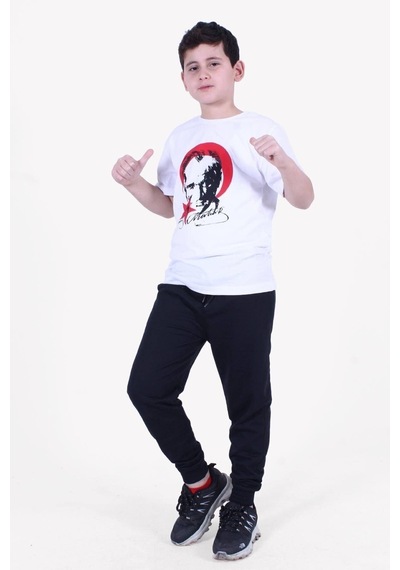 Fyk Kids Atatürk Baskılı Imzalı Unisexs Takım Beyaz