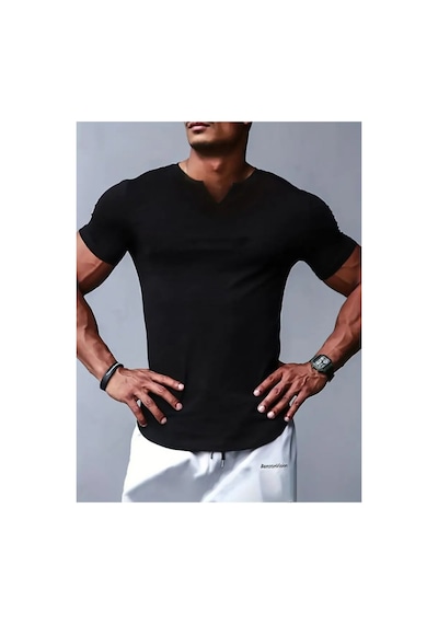 Butik İstanbul Erkek Kısa Kollu V Yaka Süprem T-shirt Siyah