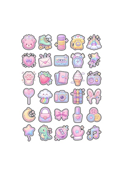 Pastel Estetik Sticker Seti 150 Adet - 5'li Mega Paket - Laptop Defter Ajanda Etiketi Çok Renkli