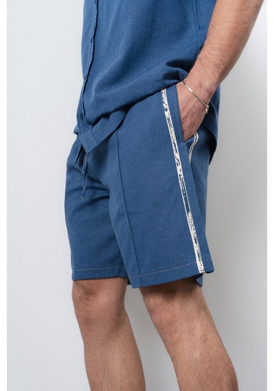 Respire Erkek Şerit Detaylı Denim Şort Lacivert