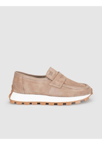 Monamae Krem Süet Deri Kadın Loafer Sneaker Ayakkabı