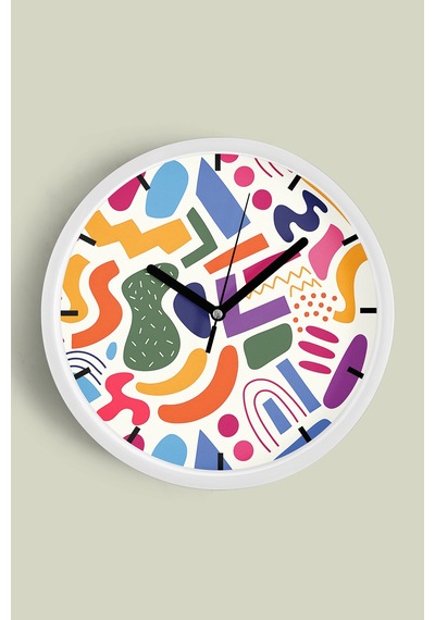 Soyut - Geometrik Temalı Modern Duvar Saati - 30cm - Önü Camlı Beyaz Kasa - Sessiz Mekanizma-jh0260 Beyaz