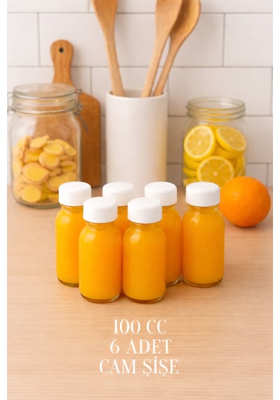 6 Adet 100 Ml Kilitli Beyaz Kapaklı Şeffaf Detox Shot Şişesi 100 Cc Ginger Şat Beyaz Cam Şişe Beyaz - Şeffaf
