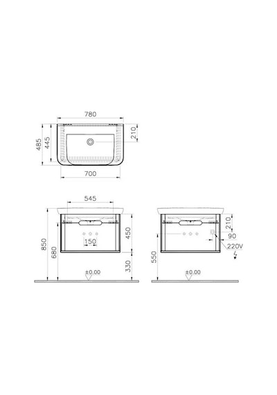 60819 VitrA Sento Tek Çekmeceli Lavabo Dolabı, Ayaksız, 80 Cm, Mat Antrasit Diğer