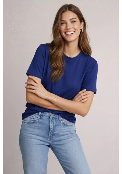 Buğrahayalin Osy Modal Yumuşak Dokulu Kumaş Bisiklet Yaka T-shirt - Lacivert Lacivert