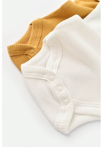 Rebebe Babycosy Modal 2 Li Kısa Kollu Bebek Badi - Bebek Body - Csym1120 (544631448) Hardal - Ekru
