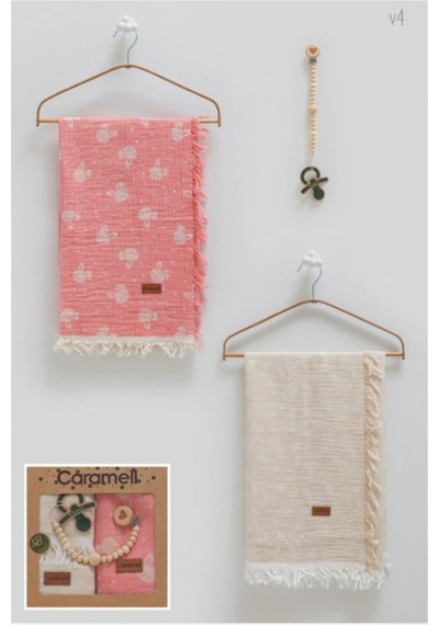 Caramell Basıc İkili Müslin Battaniye Emzik Askısı Üçlü Kutulu Set-100x120 Cm Crml.v15.2487 Çok Renkli