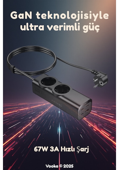 6in1 67w Gan Akıllı Priz 3a Hızlı Şarjlı Masaüstü Çoklu Şarj İstasyonu 3 Type-c + 1 Usb + 2 Acpriz