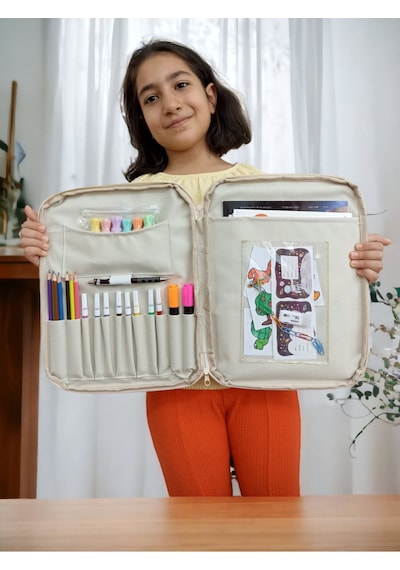 Next Craft Evrak Kalemlik Çantası Çocuklar İçin Aktivite Etkinlik Çantası Boyama Ve Defter Çantası Bej