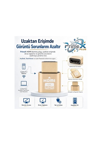 Primex Px-5245 Hdmı Dummy Plug 4k Uhd Sanal Monitör Emülatörü, Hdmı Ekran Kartı Dummy Adaptör, Mining Rig, Bitcoin, Headless Pc Ve Uzaktan Erişim İçin Monitör Taklit Aparatı