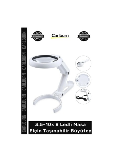 Büyüteç Işıklı Usb Şarj Edilebilir Katlanabilir 3.5-10x 8 Ledli Masa Elçin Taşınabilir Büyüteç