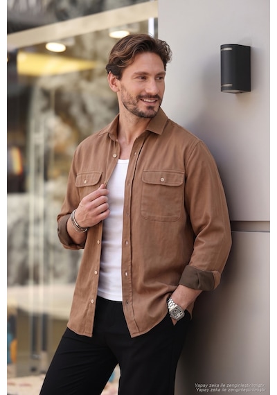 Buratti Pamuklu Çift Cepli Regular Fit Erkek Gömlek Cf25W128858 Camel