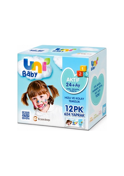 Uni Baby Islak Havlu Mendil 52 Yaprak Aktif 3pk 4 624 Yaprak 12'li Set