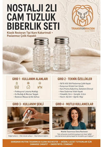 Retro 2li Cam Tuzluk Biberlik Seti Klasik Kare Kabartmalı Baharatlık Takımı Paslanmaz Çelik Vidalı Metal Kapaklı Diğer