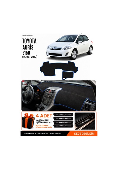 Toyota Aurıs E150 2006-2012 Uyumlu Torpido Örtüsü, Torpido Kılıfı - Siyah Mavi