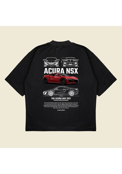 Startmore Honda Acura Nsx Baskılı Oversize Unisex Pamuklu Nefes Alan Kalın Kumaşlı Siyah