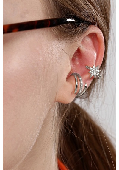 2'li Gold Renk Kuzey Yıldızı Earcuff Cuff Gümüş