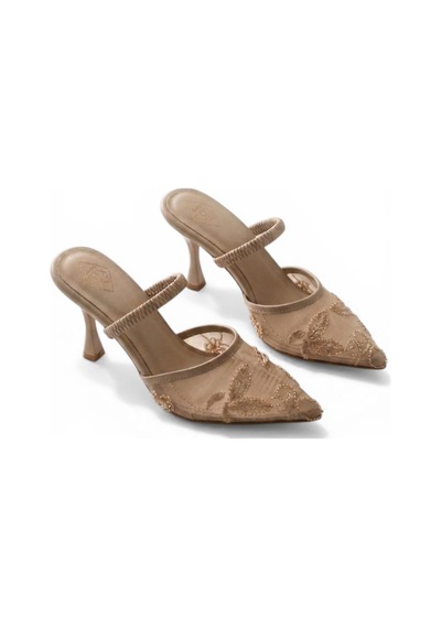 Fox Shoes Y752176315 Bej File Boncuk İşlemeli İnce Topuklu Kadın Ayakkabı