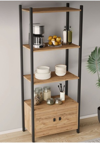 Çok Amaçli Tek Dolapli Iki Rafli Ünite Siyah Profil Çam Sunta 53x30x150 Cm Siyah - Çam