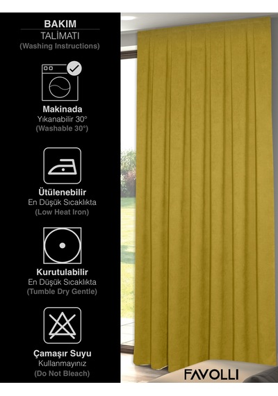 Br Favolli Kadife Dokulu Güneş Sarısı Ada Fon Perde Ekstrafor Büzgülü Dream Series