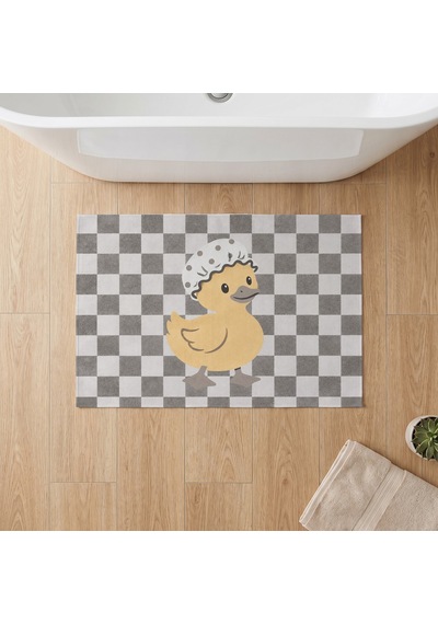 Kartela Halı Pastel Dama Ördekli Banyo Paspası Açık Gri Kaymaz Taban Makinede Yıkanabilir 50x75 Cm