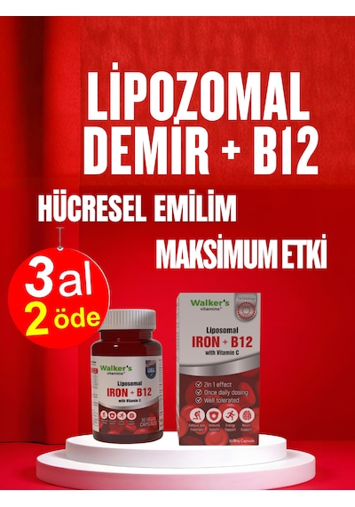 Walker's Vitamins Lipozomal B12 Demir C Vitamini Methylcobalamin Metilkobalamin Krom Pikolinat 30 Enerji Kapsül