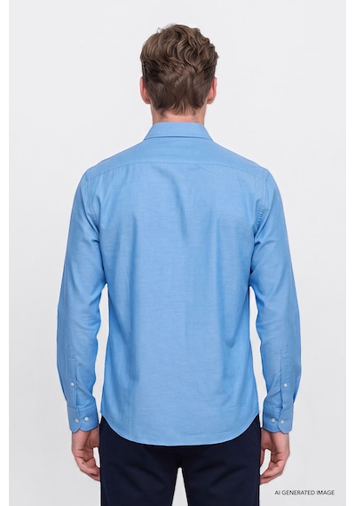 AC&Co / Altınyıldız Classics Tailored Slim Fit Dar Kesim Düğmeli Yaka Oxford Erkek Gömlek Mavi
