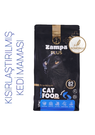 Zampa Plus Premium Kısırlaştırılmış Somon Etli Yetişkin Kediler İçin Kuru Mama 1500 G