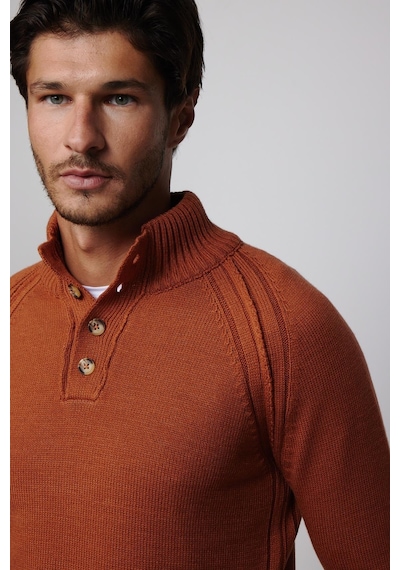 Tudors Erkek Slim Fit Dar Kesim Dik Yaka Düğmeli Tarçın Triko Triko Kazak-29590-tarçın Tarçın