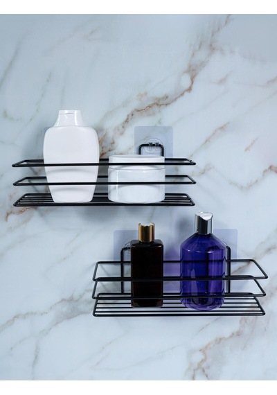 2 Adet Yapışkanlı Banyo Mutfak Düzenleyici Banyo Aksesuar Şampuanlık Siyah Diğer