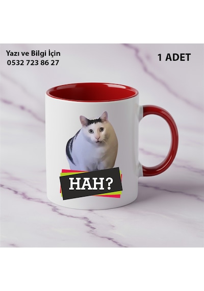 Beyaz Kedi Baskılı Kişiye Özel İsimli Hediyelik Kupa Bardak-kedi Sevenler İçin Özel Hediye Kırmızı