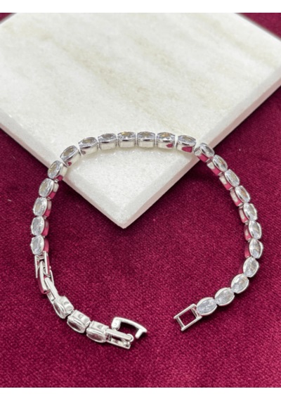 Oval Parlak Taşlı Silver Su Yolu Bileklik Silver