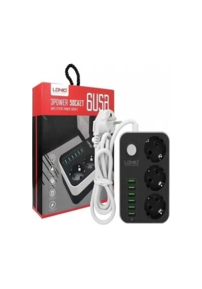 Akım Korumalı Priz Üçlü Anahtarlı 6usb'li 1.6m