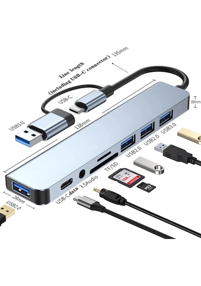 Abatech 8 İn 1 Type C To Hdmı, Sd/ Tf, 2 Usb 3.0, Usb-c Pd 1 Adet