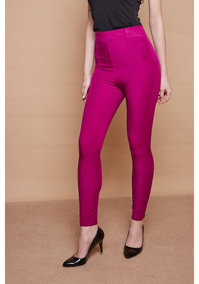 JUMENT Likralı Kumaş Yüksek Bel Ön Arka Dikişli Dar Paça Tayt Pantolon-magenta