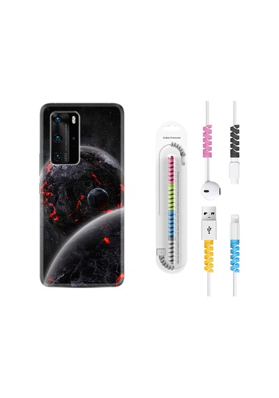 Huawei P40 Pro Kılıf Kablo Koruyuculu Kara Dünya 1902