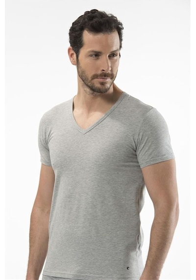 Cacharel 1306 V Yaka Kısa Kollu Erkek T-shirt - Gri Melanj Gri Melanj