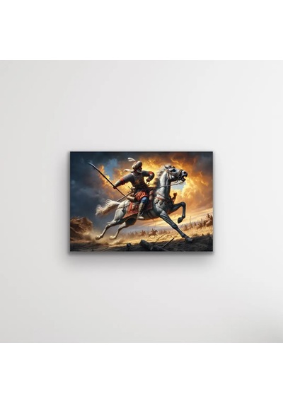 Atlı Osmanlı Askeri Kanvas Tablo 70x100cm Açık Kahverengi