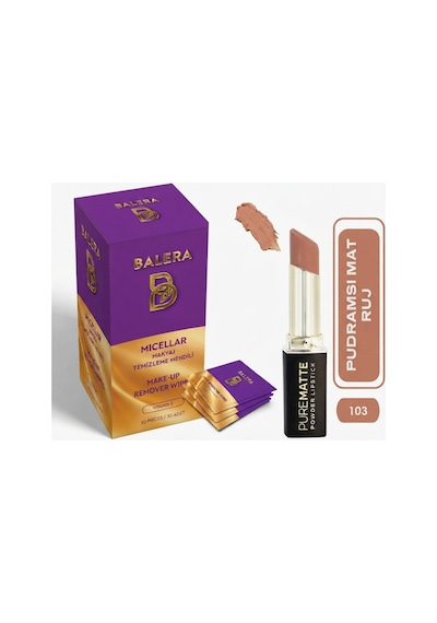 Pure Matte Powder Lipstick No: 103 - Nemlendirici Pudramsı Mat Ruj Makyaj Temizleme Mendili Hediyeli 0