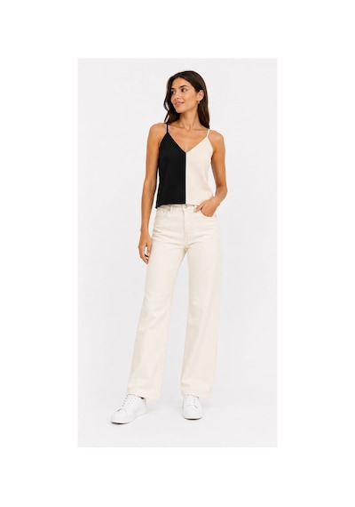 Onno Style Women Kolsuz Askılı V Yaka Triko Kadın Bluz Krem - Siyah