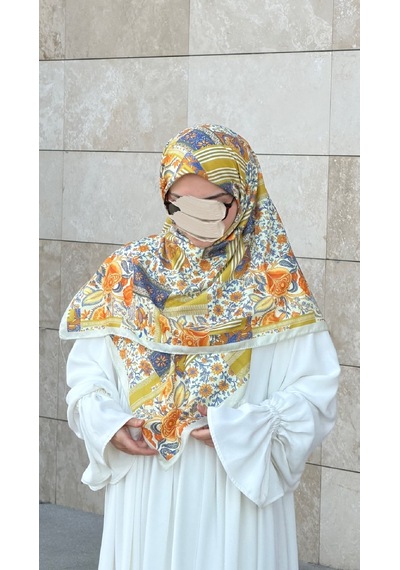 Qalortex Scarf Pamuklu Piraye Desen Eşarp - Tereyağ Sarısı