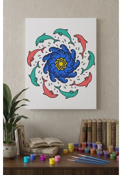 Yunus Desenli Mandala Tuval Boyama Seti 40x50 Cm