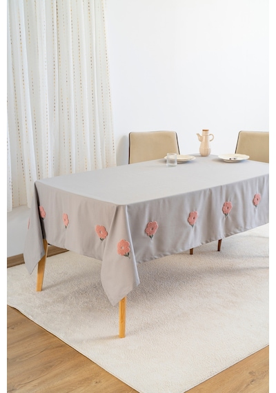 Rivaistanbul Florita Gri Punch İşlemeli Dertsiz Leke Tutmaz Masa Örtüsü 160x220 Cm Gri
