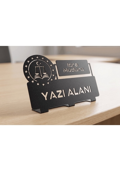 Kişiye Özel Hediyelik Adalet Bakanlık İcra Müdür Avukat Hakim Tasarımlı Metal Masaüstü İsimlik Siyah