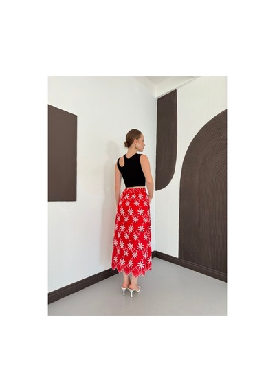 Verymoda Nakışlı Etek D2914 Kırmızı