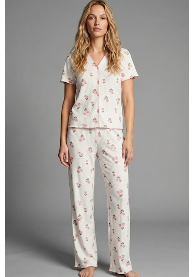 Siyah İnci Yumuşak Tuşe Yazlık Fitilli Pamuklu Örme Pijama Takım 7994 Lale Siyah İnci Yumuşak Tuşe Yazlık Fitilli Pamuklu Örme Pijama Takım 7994 Lale