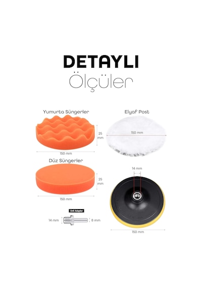 Büyük Boy 11 Parça 150mm Pasta Cila Polisaj Süngeri Seti Matkap Uyumlu Pasta Cila Parlatma Pedi