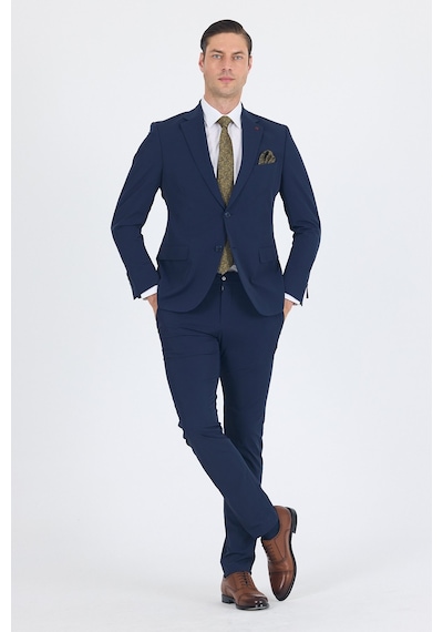 İmza Lacivert Mono Yaka Yarım Astar 6 Drop Slim Fit Beli Lastikli Takım Elbise 1001250121 Lacivert